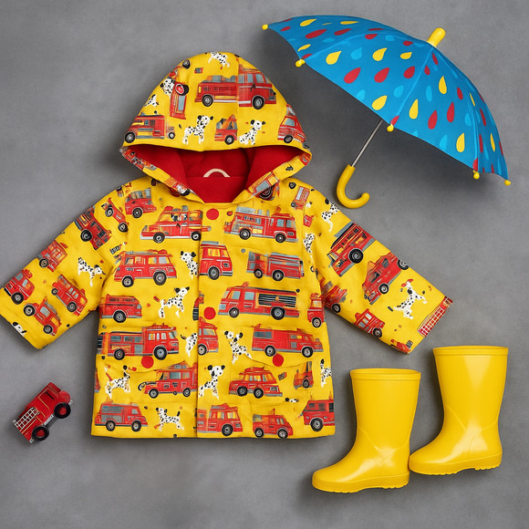 Hatley Terry Cloth Lined Fire Engine Raincoat PVC-free | Baby Size 9–12 months - Picture 1 of 9